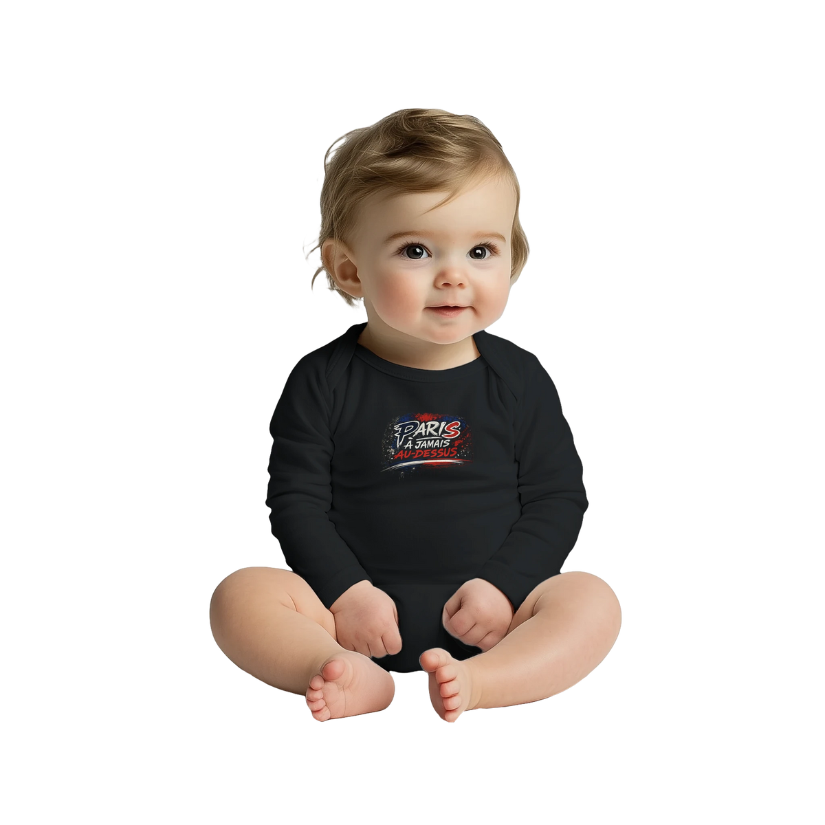 Body bébé À Jamais Au-Dessus porté - bébé assis en tailleur de face